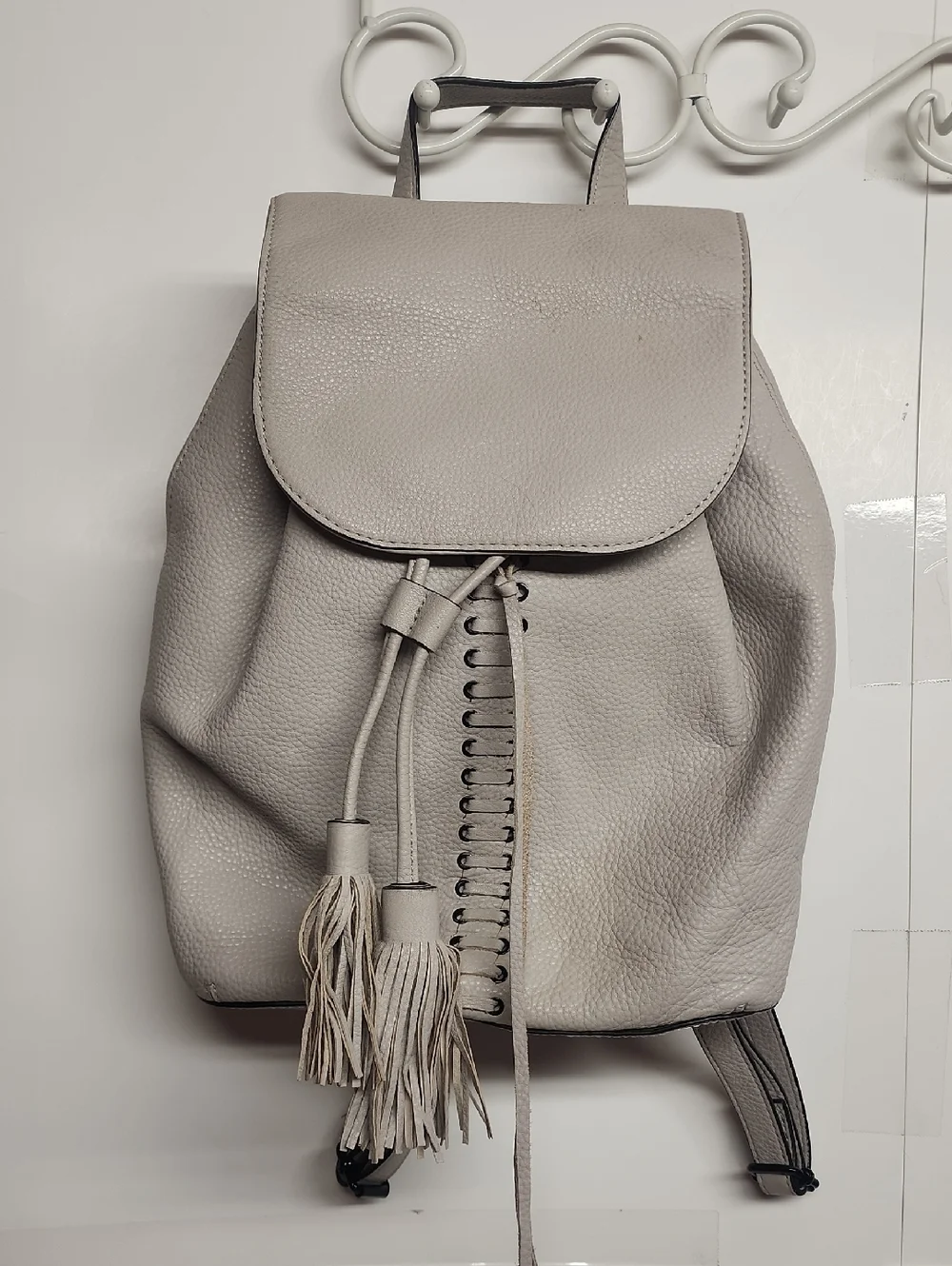 Rebecca Minkoff Soft Leather Lace Up Tassel Drawstring Backpack-Beautiful Lining